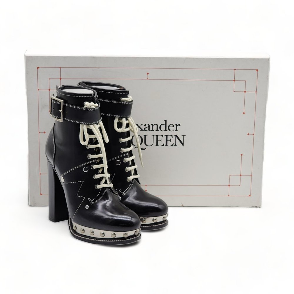 Alexander McQueen Leather Rivet Heeled Boots